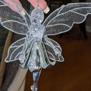 Gorgeous Silver Tone Glittery Angel Hanging Decor Or Christmas Ornament.